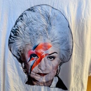 Fashion Nova Bea Arthur as David Bowie Ziggy White Graphic Tee Lightning Bolt 3X
